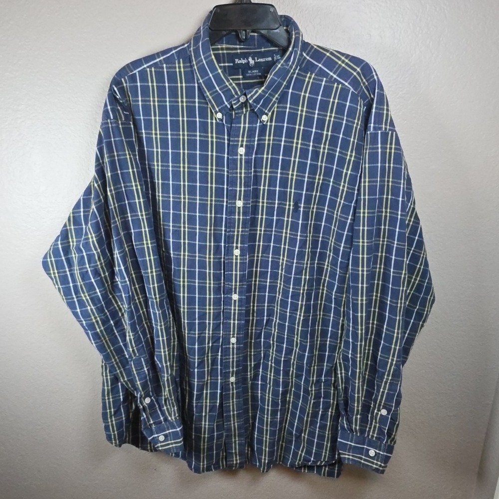 VTG Ralph Lauren Shirt Men's XL Blue Plaid Blaire Cotton Long Sleeve Button Down